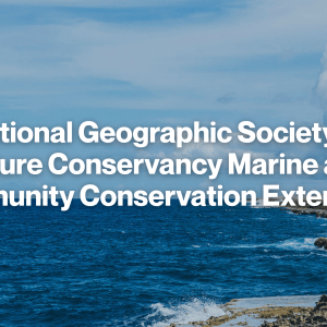 A banner announcing an externship program offered by National Geographic and Nature Conservancy on a ocean background 