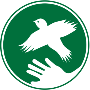 Green logo of a bird flying from a hand