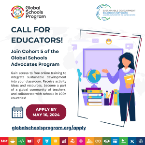 Image announcing call for educators for the new cohort of the Global Schools Advocates Program
