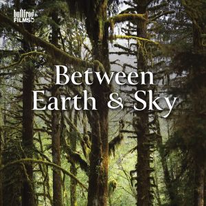 Text reads "Between Earth & Sky" over a background of forest trees