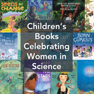 Various book covers in the background with a text box in the foreground that reads Children's Books Celebrating Women in Science