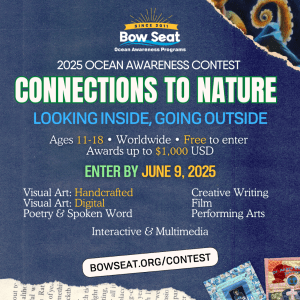 2025 Contest flyer. A blue background with the words "Connections to Nature: Looking Inside, Going Outside" centered at the top.