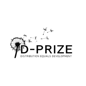 The image shows the D-Prize logo, which features a stylized dandelion with seeds blowing away to the right.