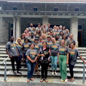 Group of CEE-Change Fellows standing on building steps