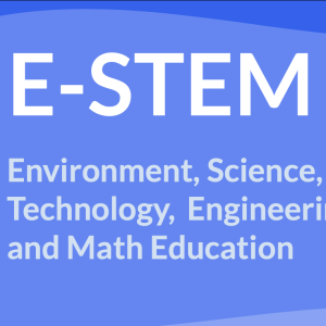 Simplified course flier with the words "E-STEM: Environment, Science, Technology, Engineering, and Math Education"