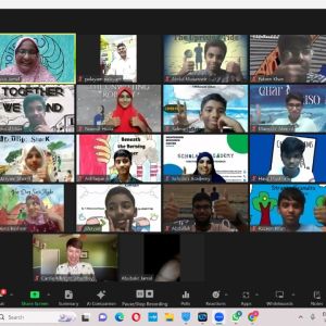 Screengrab of all sixteen young authors in the Earth Authors for Climate Change virtual launch