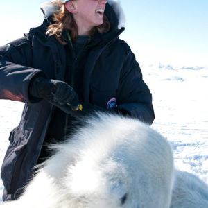 Arctic scientist Elisabeth Kruger with polar bear