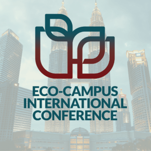 "Eco-campus international conference" text in front of the Kuala Lumpur skyline