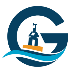 Logo of GCOOS with a letter G featuring a lighthouse in it; text reads "Gulf of America Coastal Ocean Observing System"