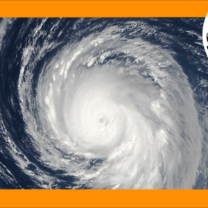 Severe storm from a sky view bordered by orange; the top right corner includes the WWF logo