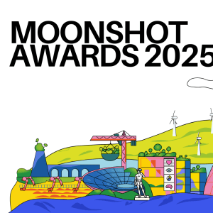 The image is a colorful and whimsical illustration announcing the "MOONSHOT AWARDS 2025."