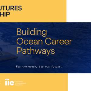 A banner announcing the  2026 Ocean Futures Fellowship featuring a diver on a boat in the background.