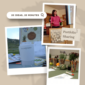 Three photos cacading down showing, from top to bottom, a person standing with a board, close-up of a opaque bucket, and close-up of a paper lying on the ground with a marker and bouquet of pencils nearby