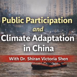 Text reads "Public Participation and Climate Adaptation in China" against a picture of a flooded city
