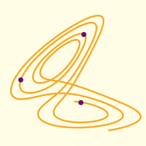 EYCA Logo. Yellow Lorenz Attractor containing three purple dots.