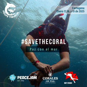 Saving the corals reef check project 2025 in Cartagena, Colombia; a diver faces the camera with blue water behind them