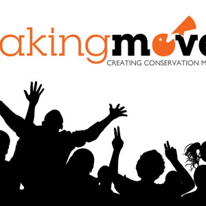 Silhouettes of group cheering with the Making Moves logo