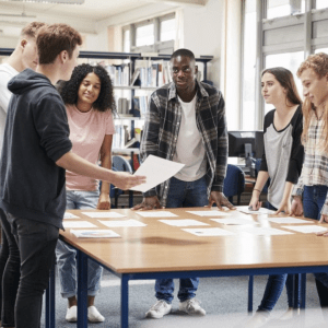 Students engaged in a collaborative learning activity.