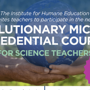 Two people hold the Earth between them, text reads "Solutionary Micro-Credential Course, for Science Teachers"