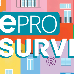 Colorful illustration of buildings with various eePRO icons and text that reads, "eePRO Survey" centered