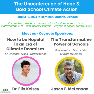 Graphic advertising the Unconference and the 2 keynote speakers, Dr. Elin Kelsey and Jason F. McLennan
