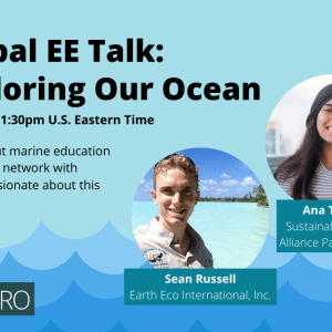 Global EE Talk Banner with photos of Ana Torres and Sean Russell
