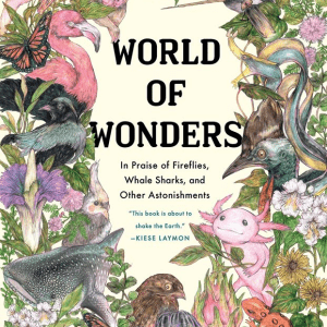 Wold of Wonders book cover design with flowers birds animals