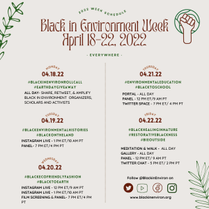2022 Week Schedule Black in Environment Week April 18-22, 2022