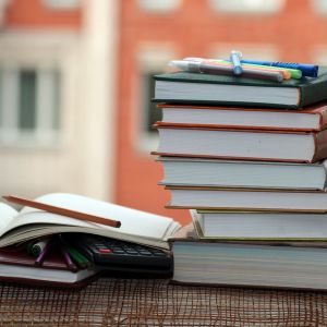 Stack of books on a desk