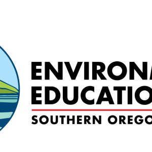White background and an illustration of a blue heron, wavy blue lines like water, and green hills. Black text says: Environmental Education Graduate Program Southern Oregon University.
