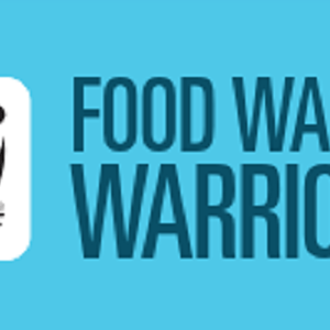 Graphic with blue background. The WWF logo on the left and dark blue text on the right reads "FOOD WASTE WARRIORS"