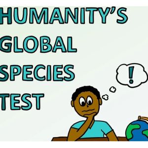 Student pondering what grade to give humanity as a global species