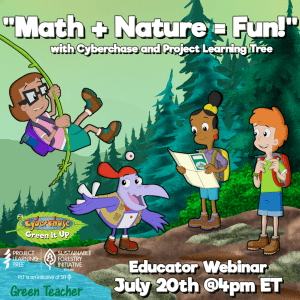 Illustration of three kids and a purple bird in a forest with white text that is included in the body of this post.