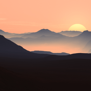 Illustration of mountain ranges at sunset