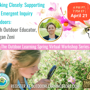 Bottom half of the graphic is a photo of a young girl looking through a magnifying glass at a bee and flower. Top half of the graphic includes text from the post.