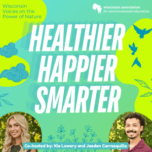 Healthier, Happier, Smarter podcast cover with images of two cohosts- Xia Lowery and Jaeden Carrasquillo