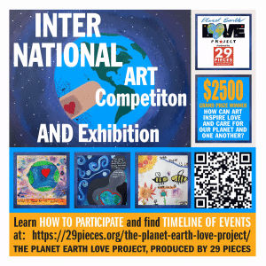 Planet Earth Love Project graphic/poster for social media, along with url and QR code to access project information