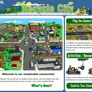 Comic book representation for a recycling on-line game and activity page fro the U.S. EPA