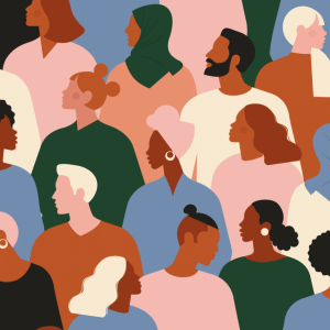 Illustration of people looking left and right.