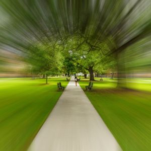 Student walking through college campus