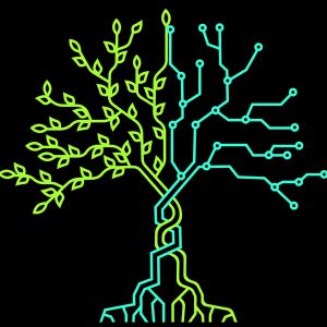 Illustrated tree made with circuits to demonstrate a connection between nature and technology. 