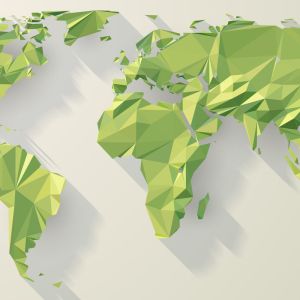 Green origami planet illustration.