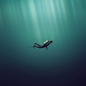 Diver in the deep sea