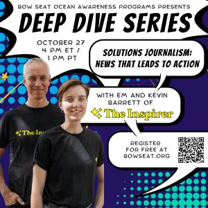 Dark blue background graphic with textured blue dots. In the front are two cut out images of two persons. Comic-style speech graphics contain text, included in body of post