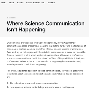 Screenshot of a sample article about where science communication isn’t happening in communities. Text on white background.