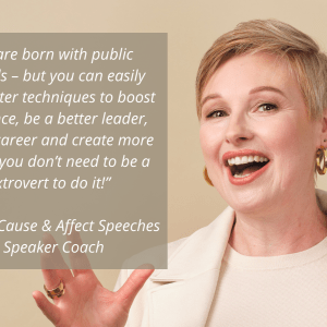 A smiling woman with hands open in front of a light brown background. There is a dark brown overlay to the left of the woman. White text in the overlay is a quote by Tara Phillips that is also in the body of the post.