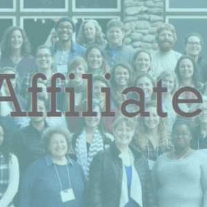 Members of the Affiliate Network in front of a building, with the Network Logo superimposed