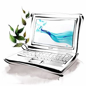 Illustration of laptop with vine growing out of the left side.
