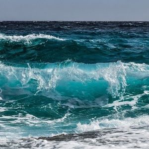 A photo of blue ocean waves.