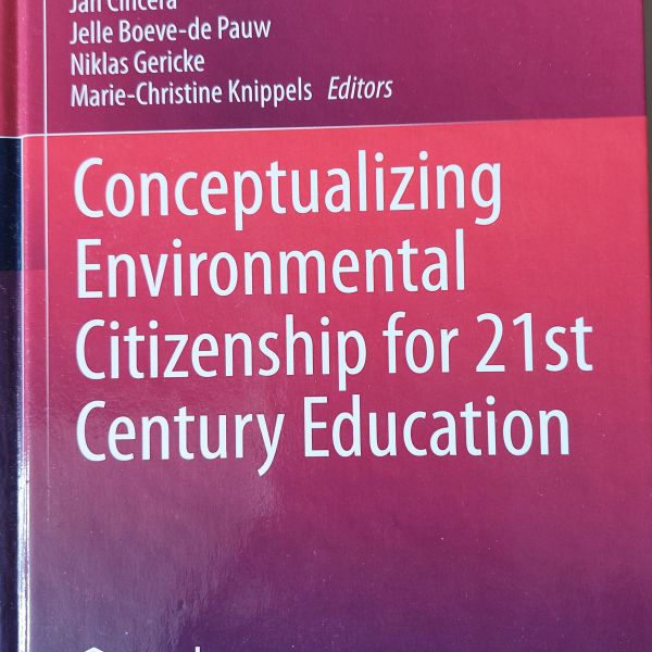 book cover, red and blue background with title "Conceptualizing Environmental Citizenship for 21st Century Education" on front